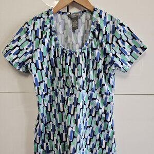 Short Sleeve Tee In Green/Blue/Black Abstract Print Super Soft